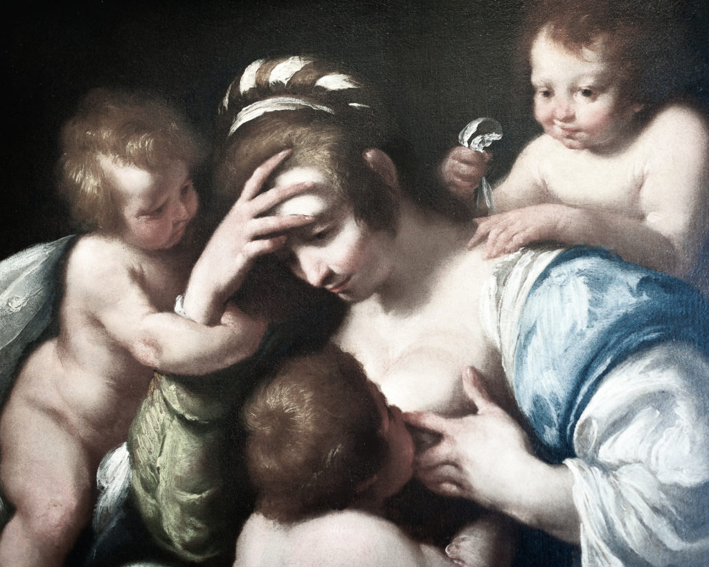 Peinture classique de madonne donnant le sein